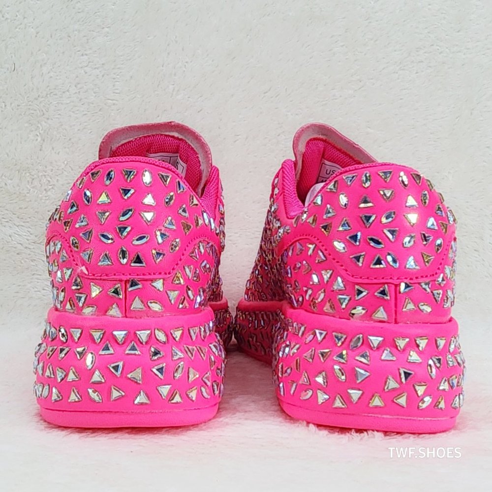 Geo Dazzle Cush Iridescent Stone Hot Pink Platform Sneakers Tennis Shoes - Picture 11 of 11